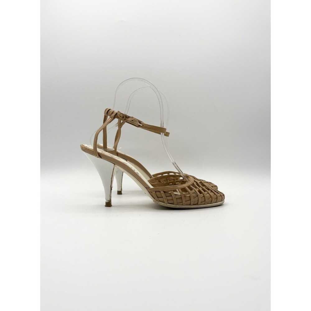 Chanel Brown Basketweave Leather CC Logo Ankle Strap Heels D'Orsay Size EU 36